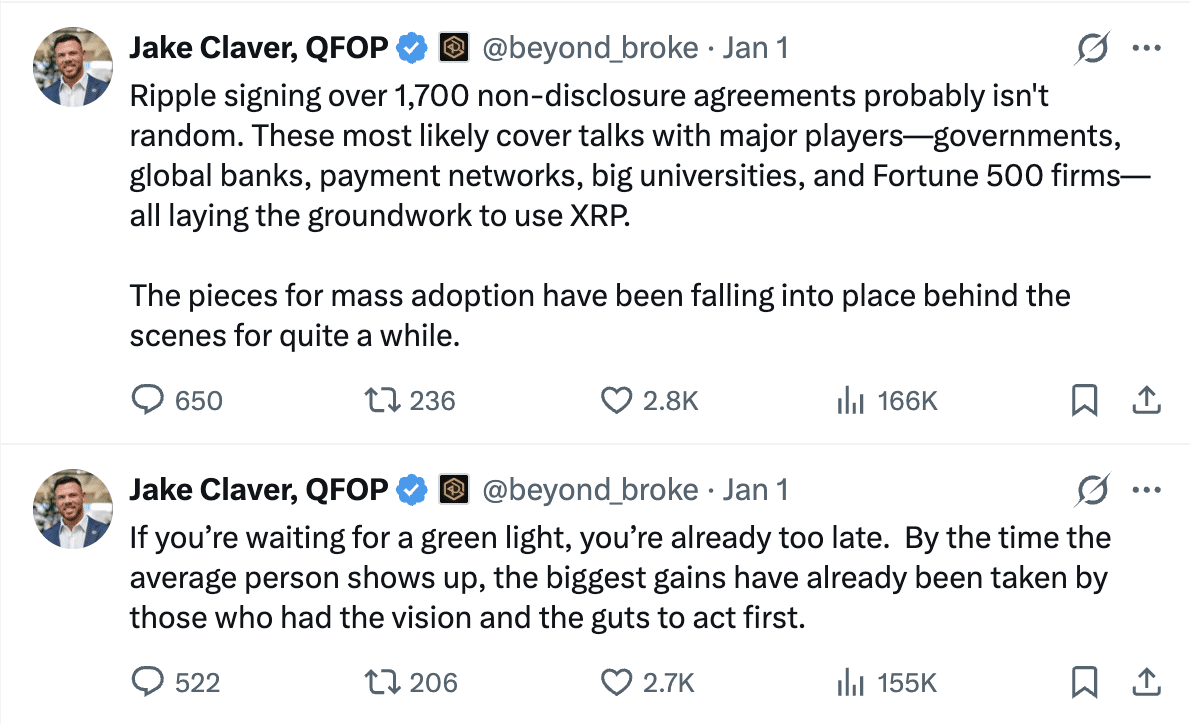 Jake Clavers in response to XRP prediction miss